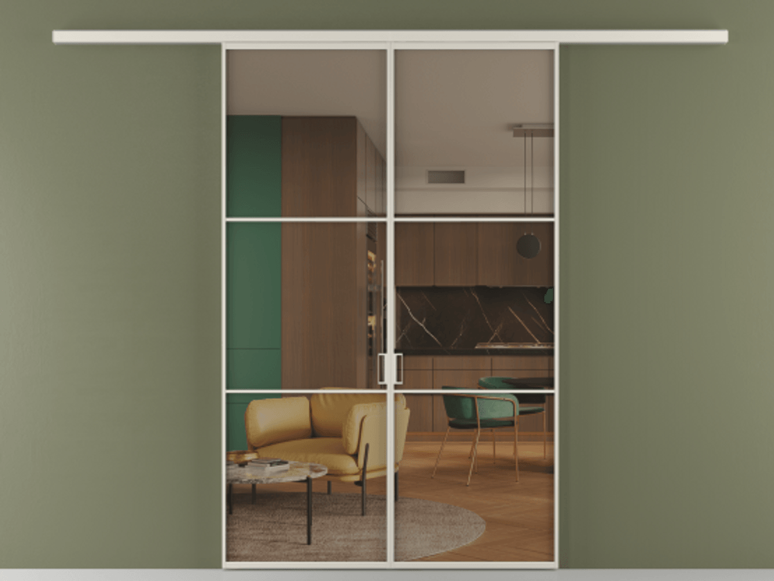 Перегородка Formato вдоль стены 2 створки АЛПР 040.03 Алюминий облачно-серый Прозрачное бронзовое стекло, триплекс Цена 47299000 so'm | Volhovec