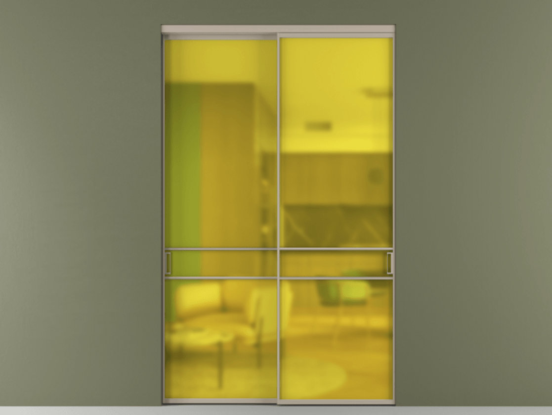 Перегородка Formato внутри проёма 2 створки АЛПР 040.02 Алюминий бисквитный Сатинированное жёлтое стекло, триплекс Цена 87748780 so'm  | Volhovec