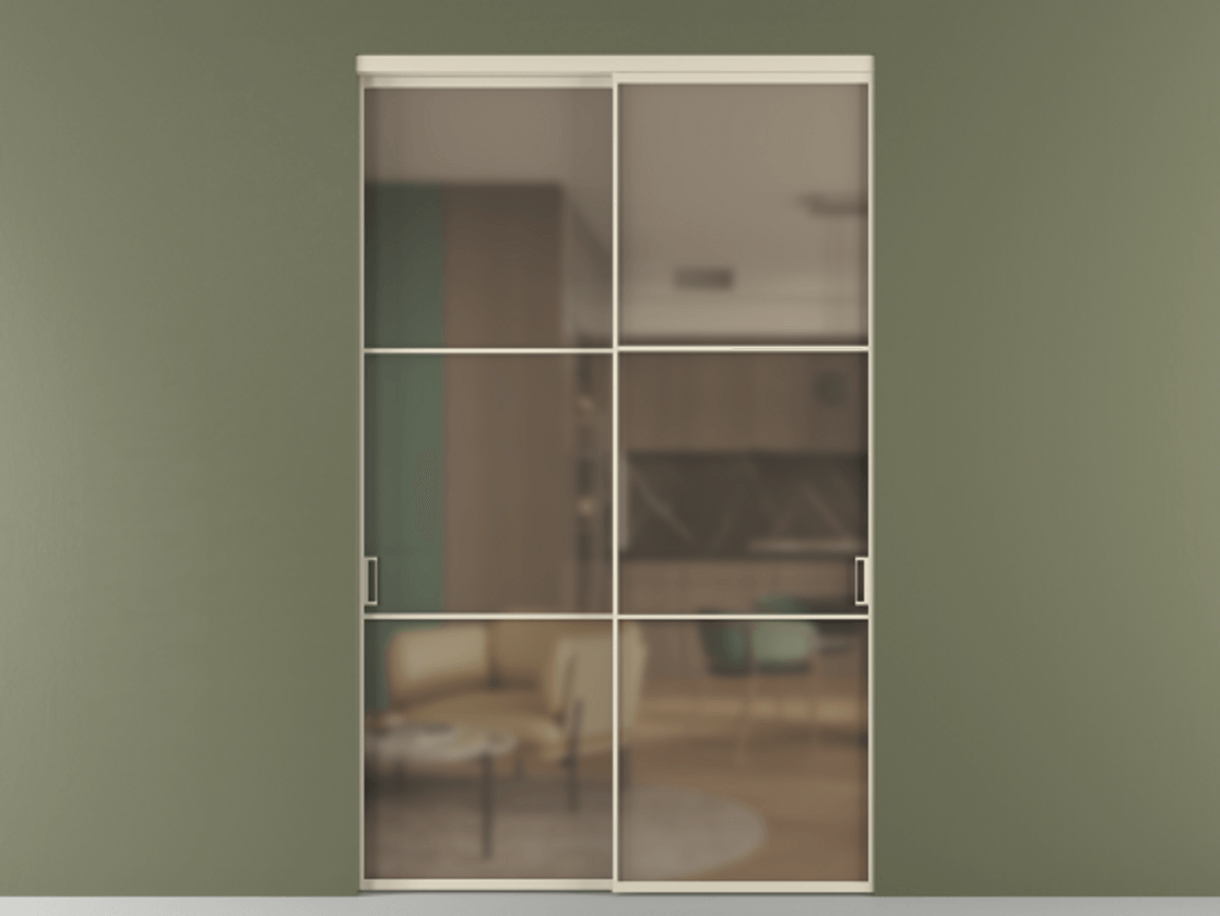 Перегородка Формато внутри проёма 2 створки АЛПР 040.03 Алюминий бежево-серый Сатинированное бронзовое стекло, триплекс Цена 86224250 so'm  | Volhovec