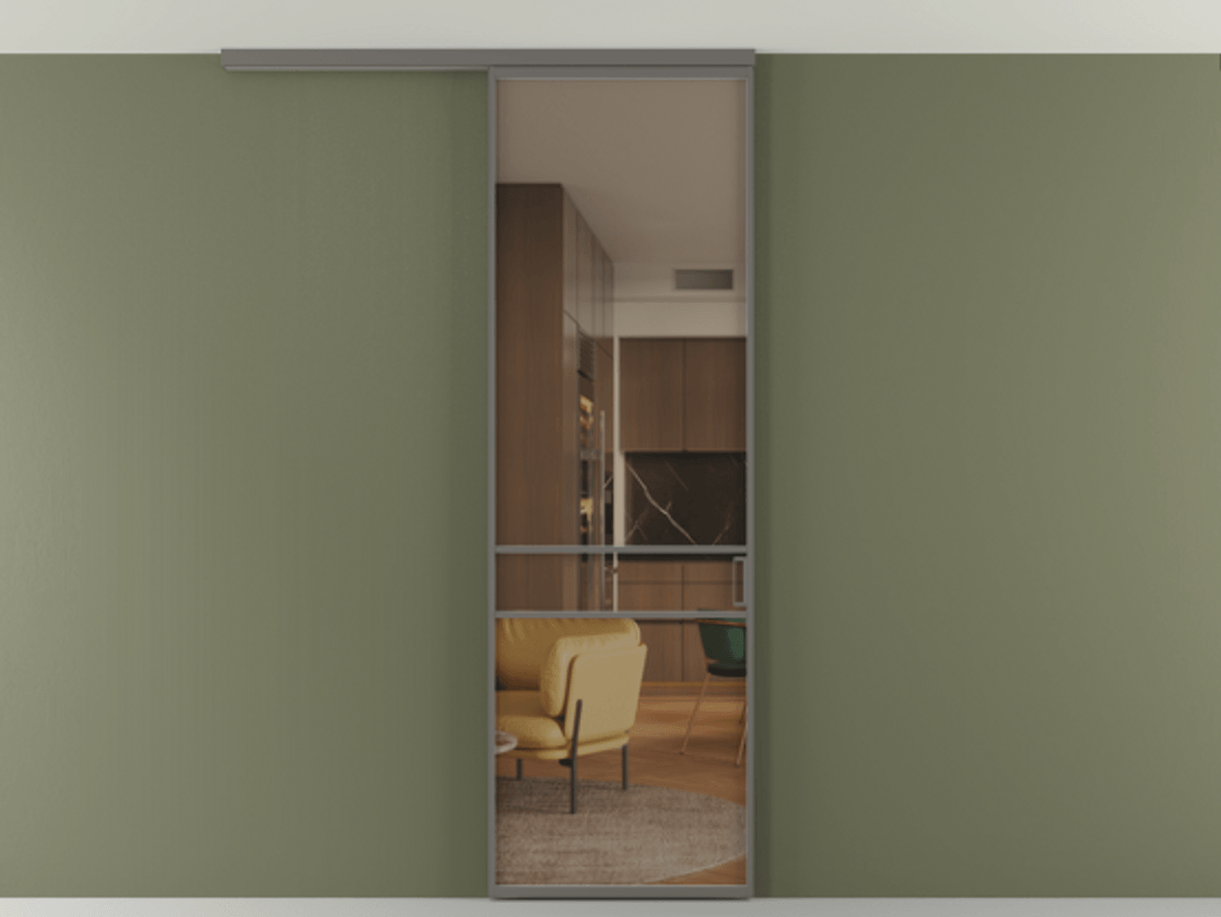 Перегородка Формато вдоль стены на потолок 1 створка АЛПР 040.02 Алюминий классический серый Прозрачное бронзовое стекло, триплекс Цена 19662170 so'm | Volhovec