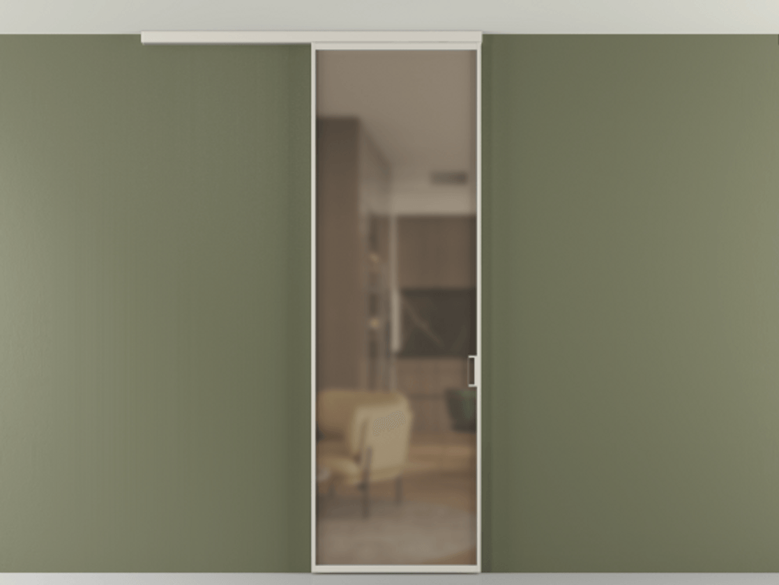 Перегородка Формато вдоль стены на потолок 1 створка АЛПР 040.01 Алюминий облачно-серый Сатинированное бронзовое стекло, триплекс Цена 18757810 so'm | Volhovec