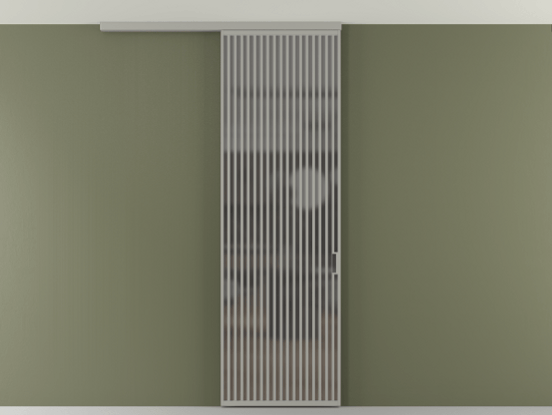 Перегородка Формато вдоль стены на потолок 1 створка АЛПР 040.06 Алюминий нейтральный серый Сатинированное серое стекло, триплекс Цена 38007280 so'm | Volhovec