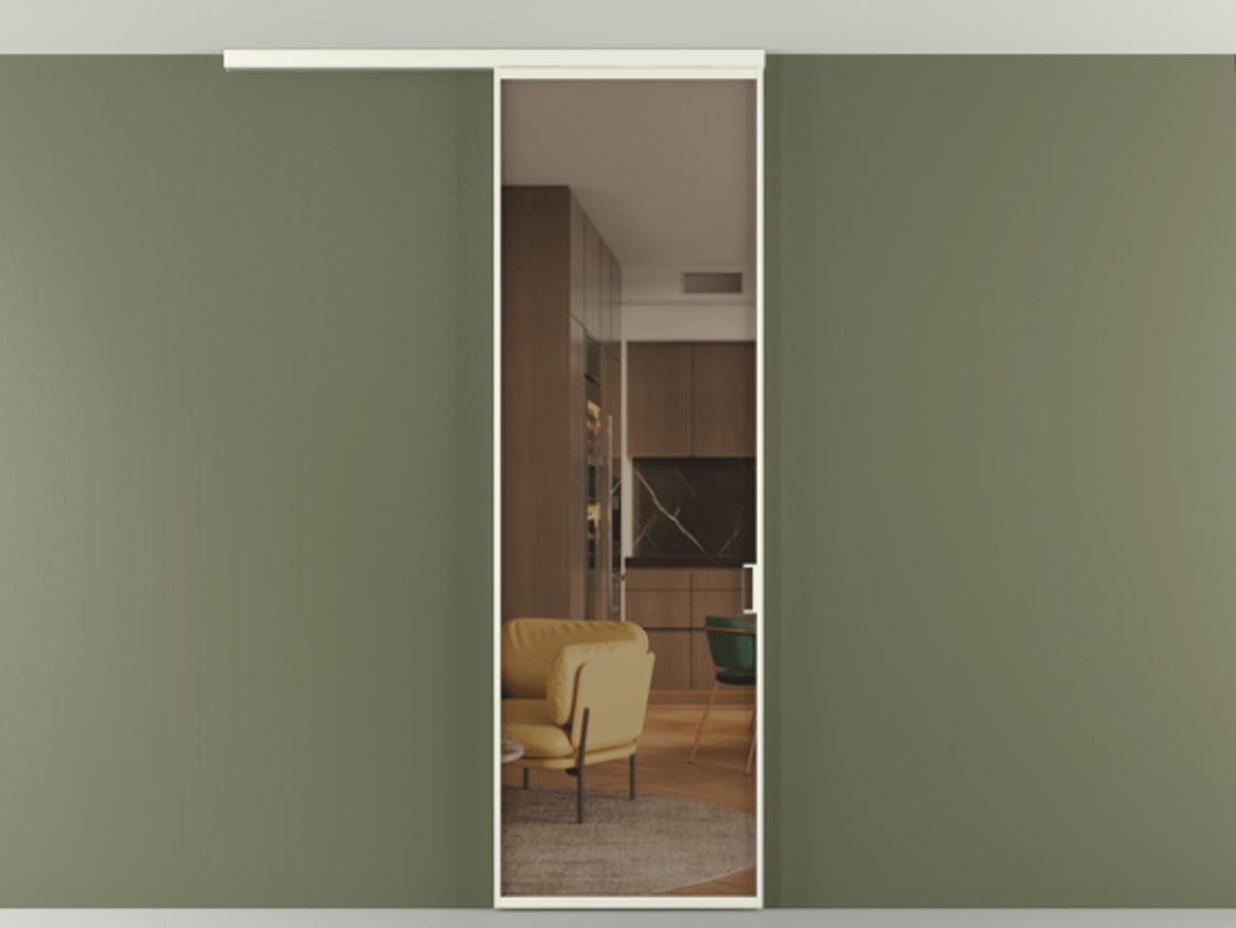 Перегородка Формато вдоль стены на потолок 1 створка АЛПР 040.01 Алюминий жемчужный Прозрачное бронзовое стекло, триплекс Цена 18757810 so'm | Volhovec