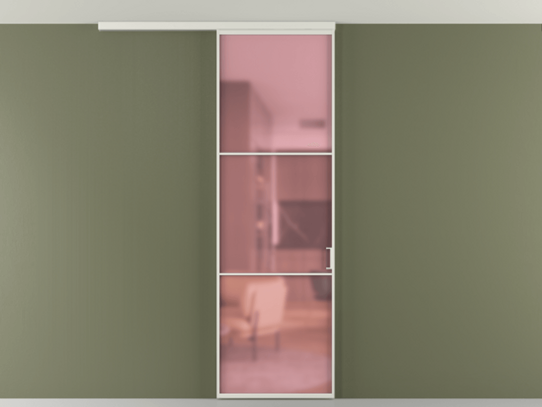 Перегородка Формато вдоль стены на потолок 1 створка АЛПР 040.03 Алюминий серый Сатинированное розовое стекло, триплекс Цена 19662150 so'm | Volhovec