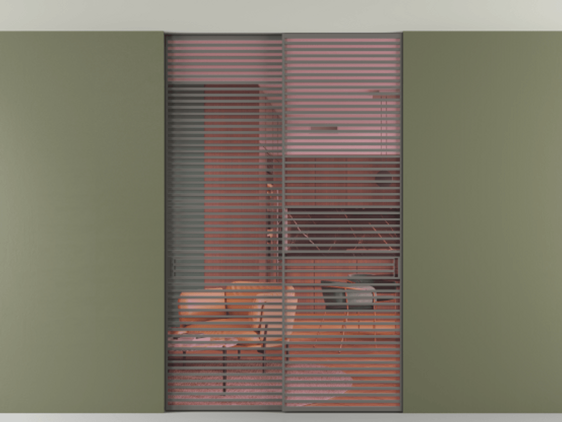 Перегородка Формато внутри проёма скрытое крепление в потолок 2 створки АЛПР 040.07 Алюминий классический серый Прозрачное розовое стекло, триплекс Цена 450910 ₽ | Volhovec