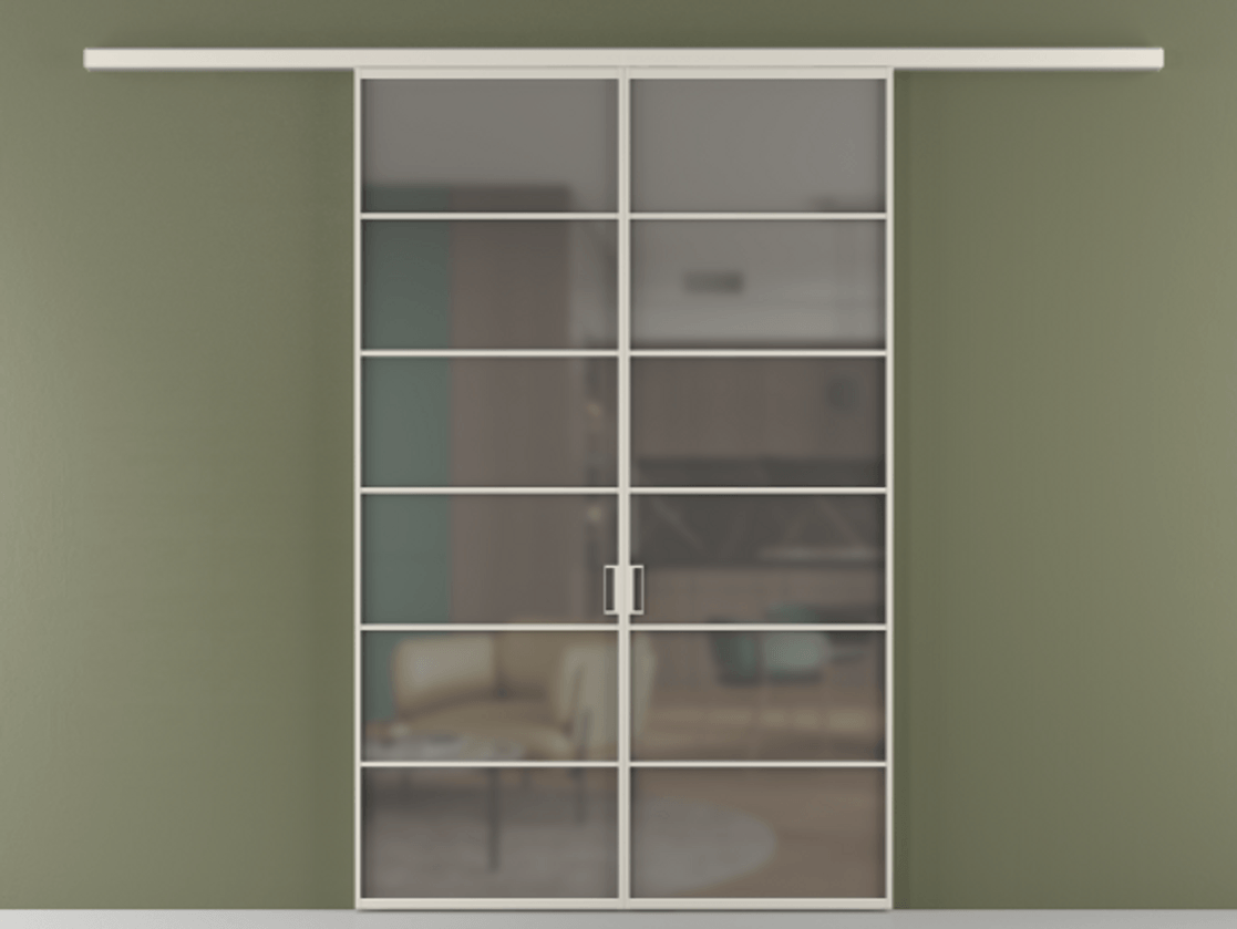 Перегородка Формато вдоль стены 2 створки АЛПР 040.04 Алюминий облачно-серый Сатинированное серое стекло, триплекс Цена 42051450 so'm | Volhovec