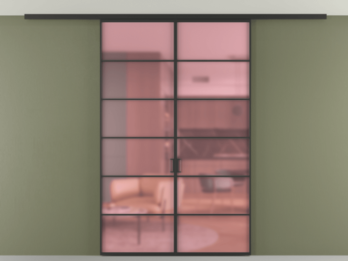 Перегородка Формато вдоль стены на потолок 2 створки АЛПР 040.04 Алюминий Черный Сатинированное розовое стекло, триплекс Цена 38932360 so'm | Volhovec