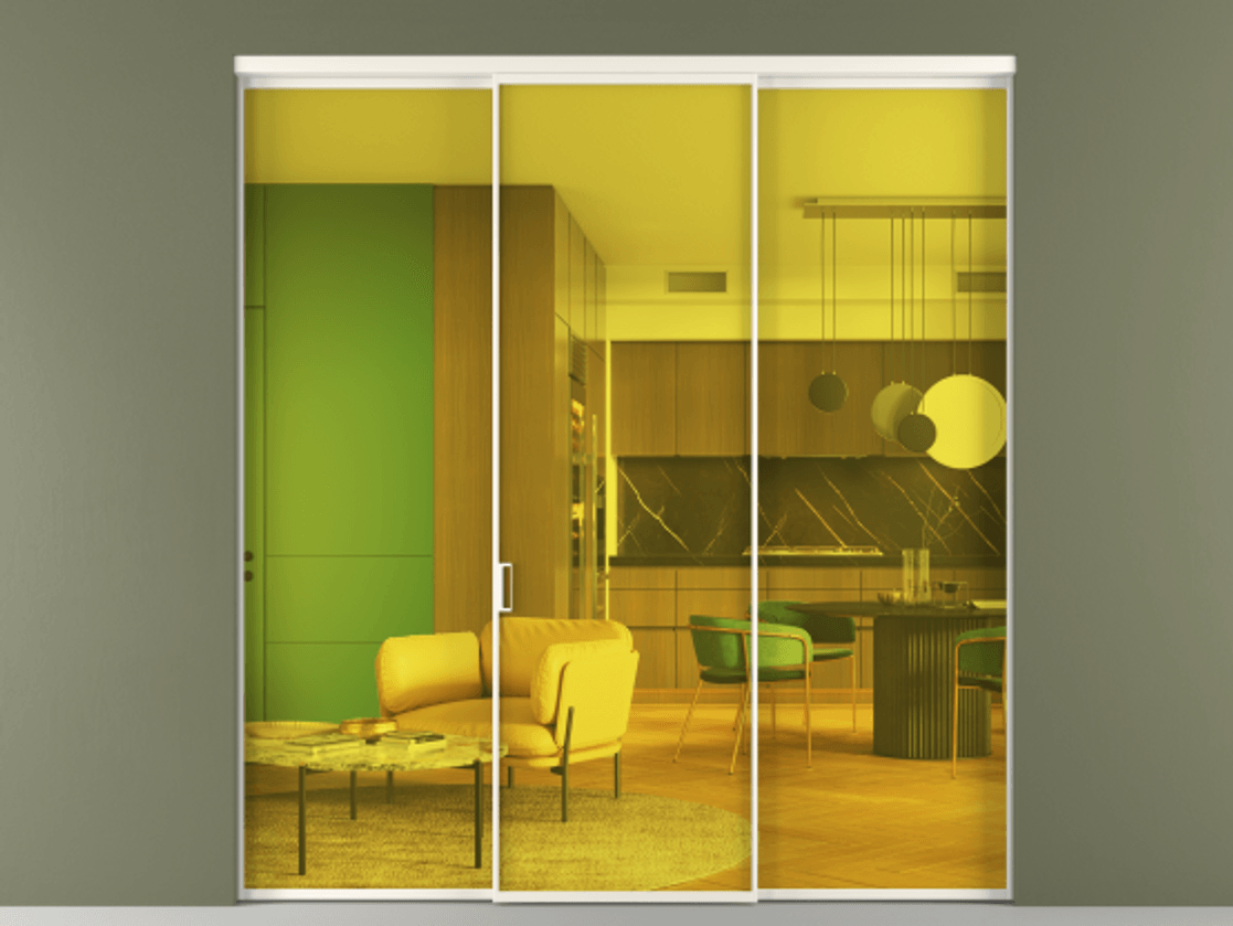 Перегородка Formato внутри проёма 3 створки АЛПР 040.01 Алюминий пудровый белый Прозрачное жёлтое стекло, триплекс Цена 47822740 so'm | Volhovec