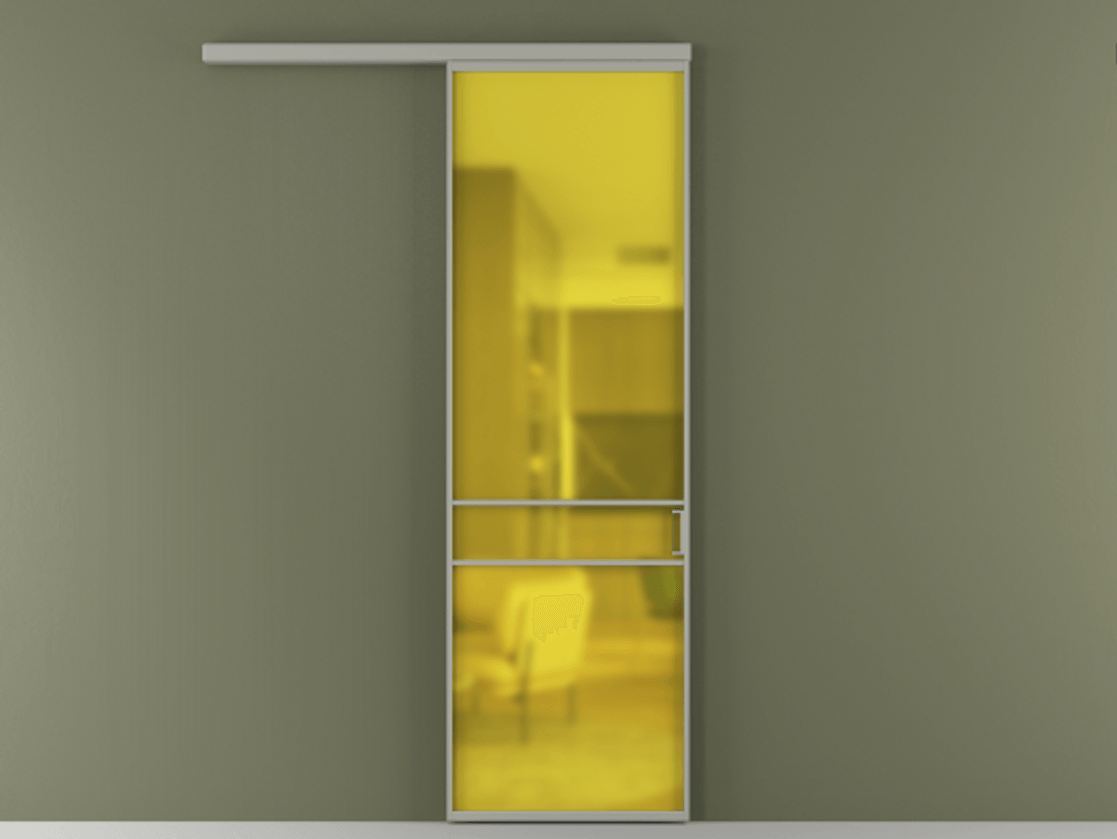 Перегородка Формато вдоль стены 1 створка АЛПР 040.02 Алюминий нейтральный серый Сатинированное жёлтое стекло, триплекс Цена 21534240 so'm  | Volhovec