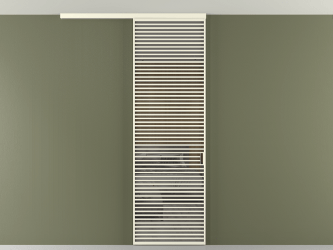 Перегородка Формато вдоль стены на потолок 1 створка АЛПР 040.07 Алюминий молочно-белый Рефлективное серое стекло "Стопсол", калёное Цена 39306480 so'm | Volhovec