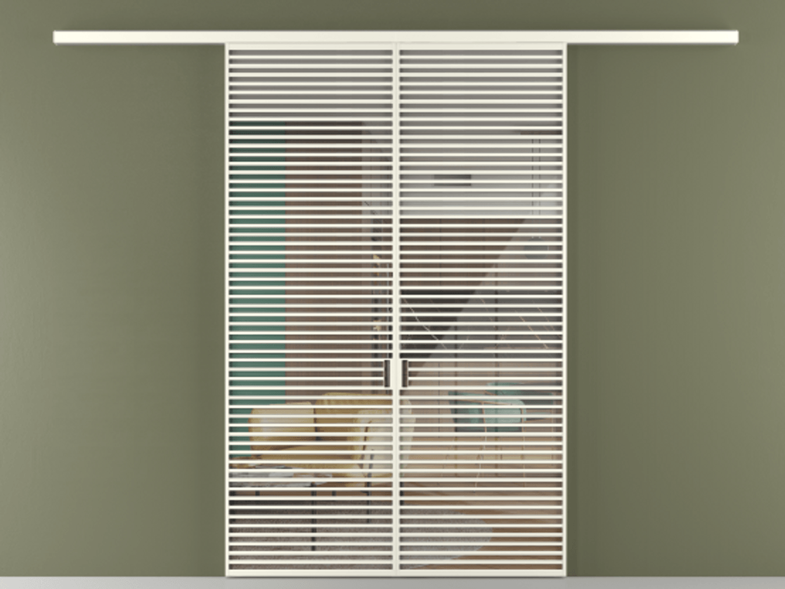 Перегородка Формато вдоль стены 2 створки АЛПР 040.07 Алюминий жемчужный Рефлективное прозрачное стекло "Стопсол", калёное Цена 90335000 so'm | Volhovec