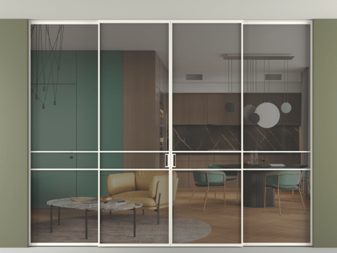 Перегородка Formato внутри проёма скрытое крепление в потолок 4 створки АЛПР 040.02 Алюминий пудровый белый Прозрачное серое стекло, триплекс. Цена 92781560 so'm 1. Полотно 4 шт. (800/2100 мм)
2. Комплект установки раздвижной системы
3. Базовый комплект фурнитуры
4.Ручка RONDO. Фабрика дверей Волховец 8 (800) 551 43 19 Перегородка Formato внутри проёма скрытое крепление в потолок 4 створки АЛПР 040.02 Алюминий пудровый белый Прозрачное серое стекло, триплекс Цена 92781560 so'm | Volhovec