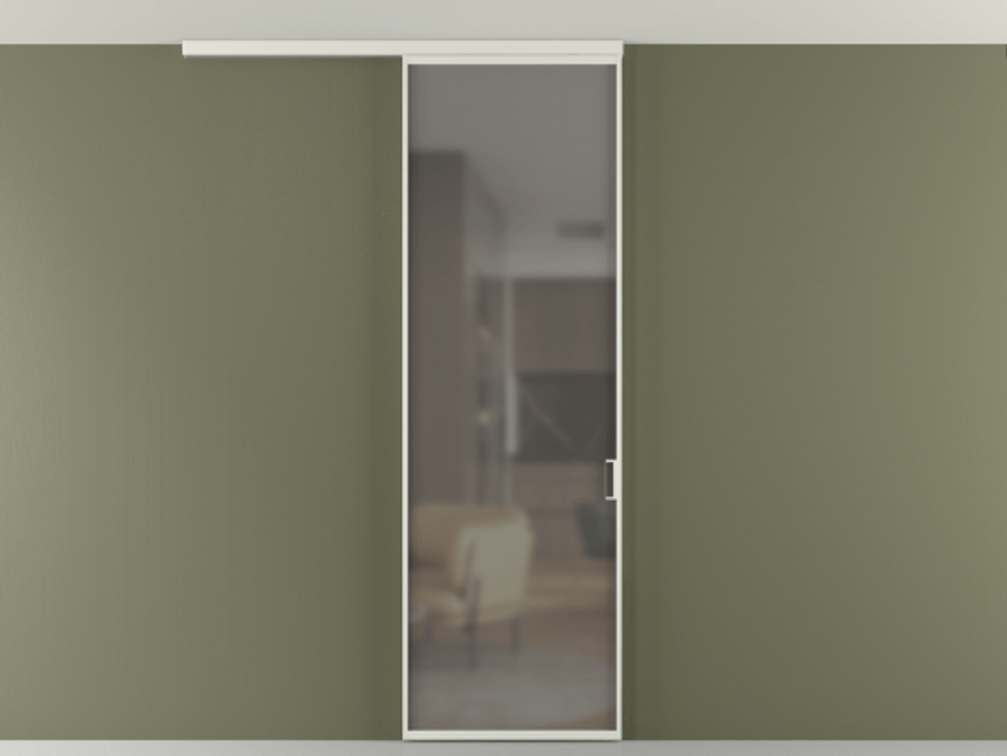 Перегородка Формато вдоль стены на потолок 1 створка АЛПР 040.01 Алюминий серый Сатинированное серое стекло, триплекс Цена 18757810 so'm | Volhovec