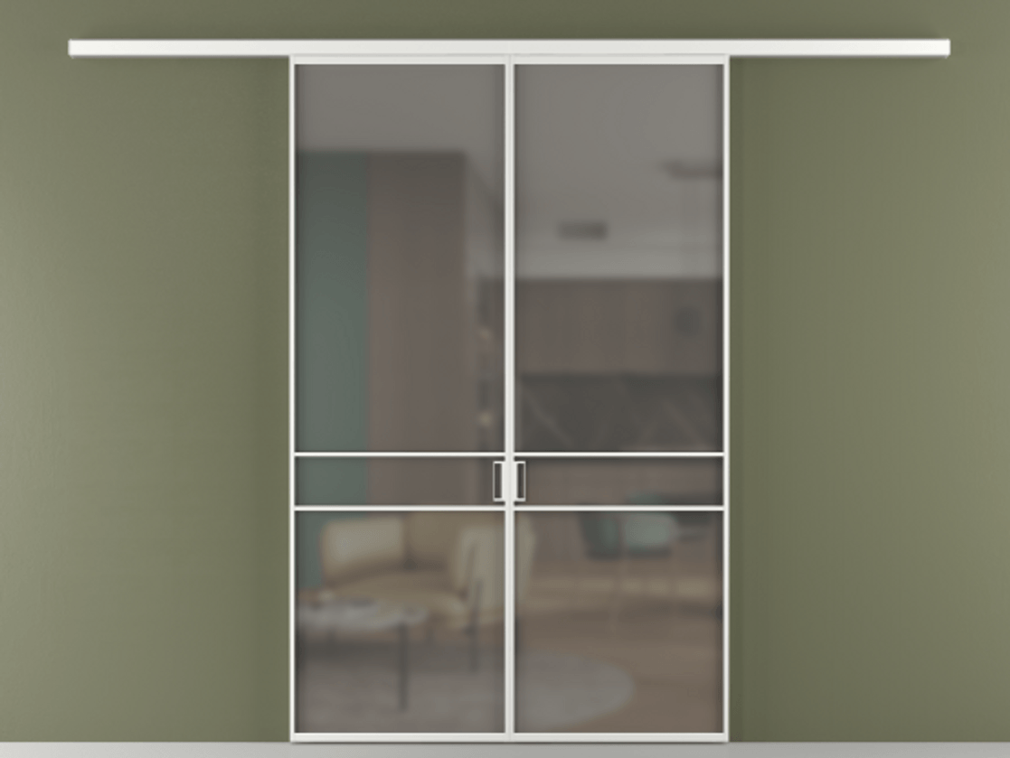 Перегородка Formato вдоль стены 2 створки АЛПР 040.02 Алюминий белоснежный Сатинированное серое стекло, триплекс Цена 47299000 so'm | Volhovec