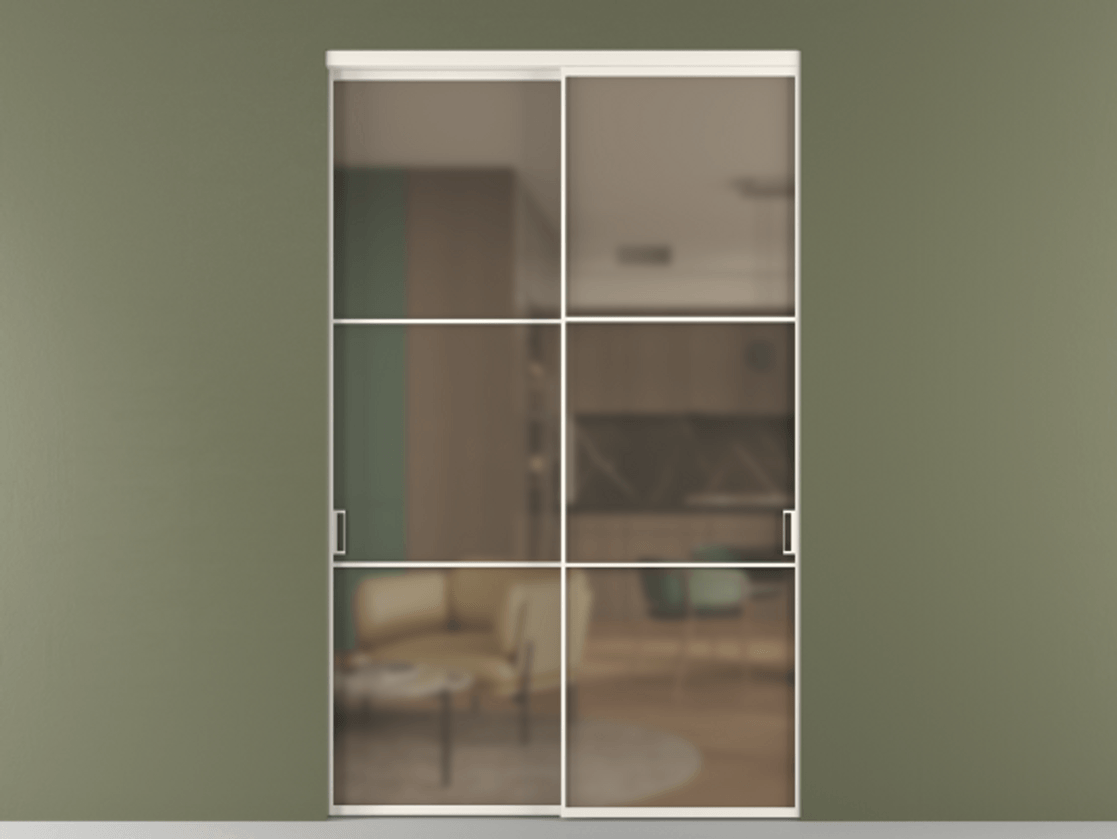 Перегородка Формато внутри проёма 2 створки АЛПР 040.03 Алюминий пудровый белый Сатинированное бронзовое стекло, триплекс Цена 86224250 so'm  | Volhovec