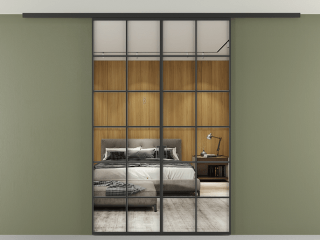 Перегородка Формато вдоль стены на потолок 2 створки АЛПР 040.05 Алюминий Черный Двустороннее зеркало, триплекс , триплекс 6 мм Цена 38932360 so'm | Volhovec