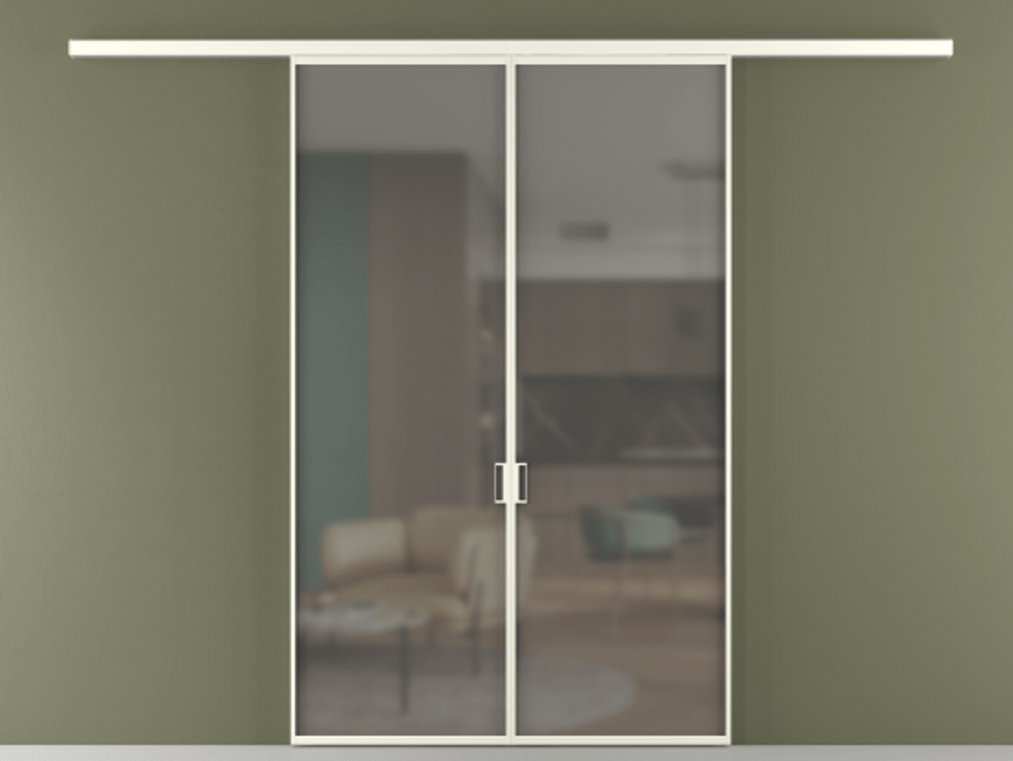 Перегородка Формато вдоль стены 2 створки АЛПР 040.01 Алюминий жемчужный Сатинированное серое стекло, триплекс Цена 38032050 so'm | Volhovec