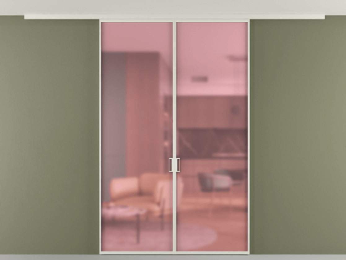 Перегородка Формато вдоль стены на потолок 2 створки АЛПР 040.01 Алюминий Белый Сатинированное розовое стекло, триплекс Цена 170995 ₽ | Volhovec