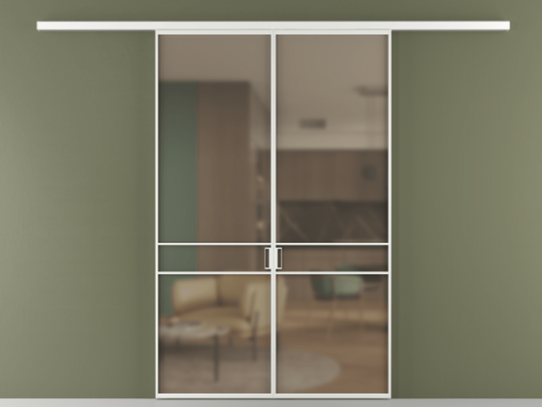 Перегородка Формато вдоль стены 2 створки АЛПР 040.02 Алюминий белоснежный Сатинированное бронзовое стекло, триплекс Цена 39676350 so'm | Volhovec