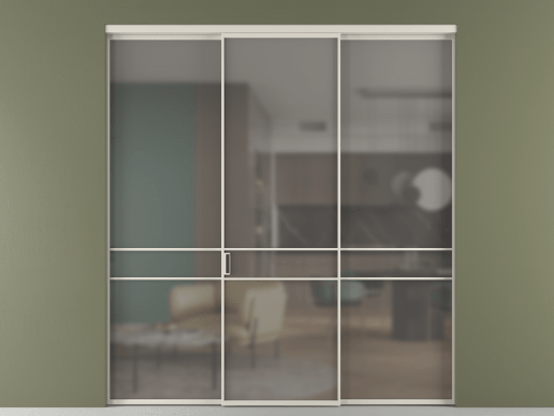 Перегородка Formato внутри проёма 3 створки АЛПР 040.02 Алюминий облачно-серый Сатинированное серое стекло, триплекс Цена 48166830 so'm | Volhovec