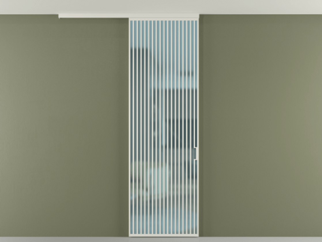 Перегородка Формато вдоль стены на потолок 1 створка АЛПР 040.06 Алюминий Белый Сатинированное голубое стекло, триплекс Цена 34542480 so'm | Volhovec