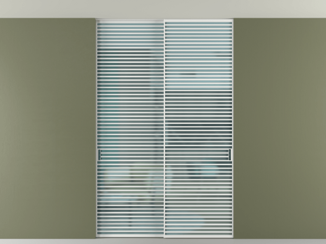 Перегородка Формато внутри проёма скрытое крепление в потолок 2 створки АЛПР 040.07 Алюминий белоснежный Сатинированное голубое стекло, триплекс Цена 83212750 so'm | Volhovec