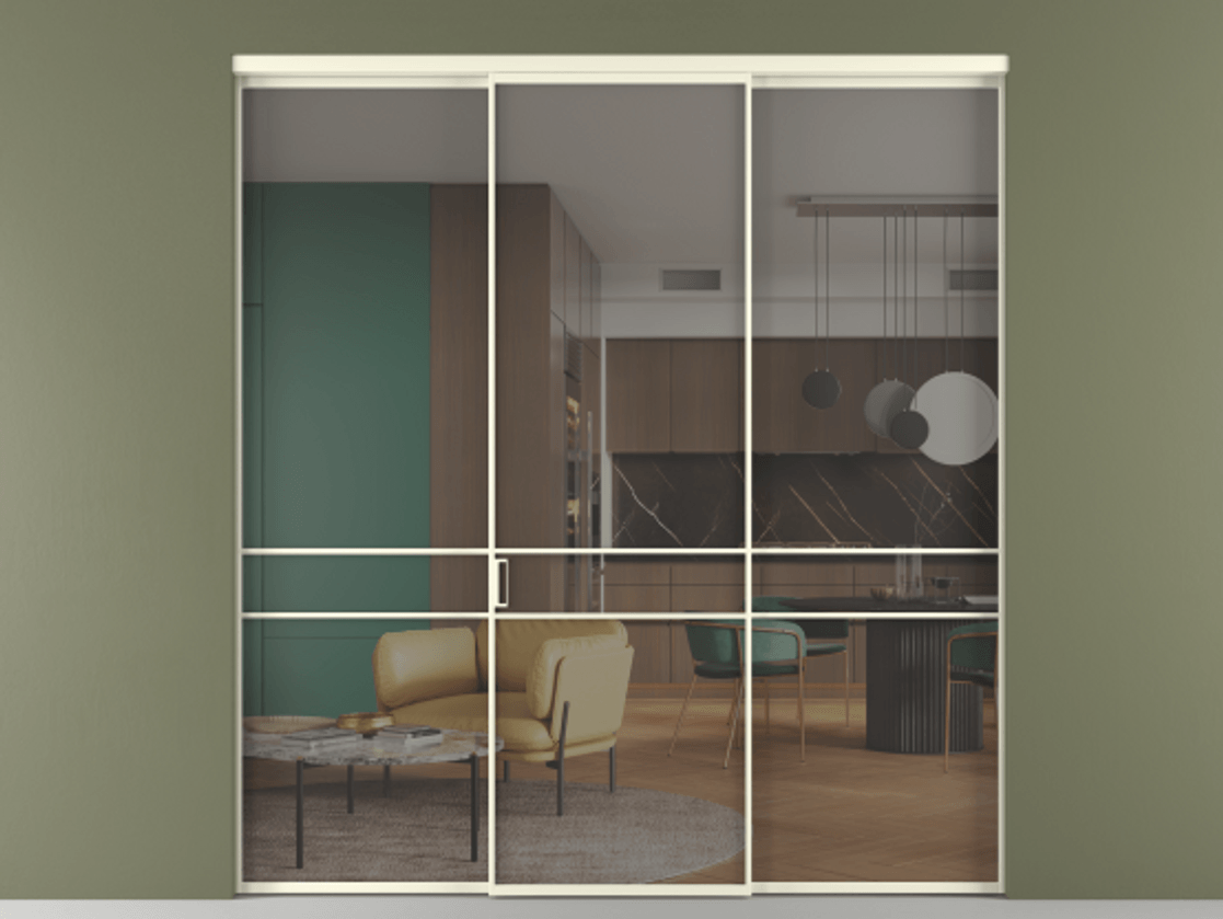 Перегородка Formato внутри проёма 3 створки АЛПР 040.02 Алюминий молочно-белый Прозрачное серое стекло, триплекс Цена 48166830 so'm | Volhovec