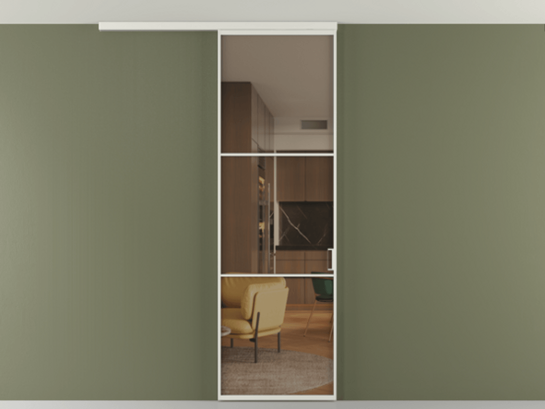 Перегородка Формато вдоль стены на потолок 1 створка АЛПР 040.03 Алюминий серый Прозрачное бронзовое стекло, триплекс Цена 20500560 so'm | Volhovec