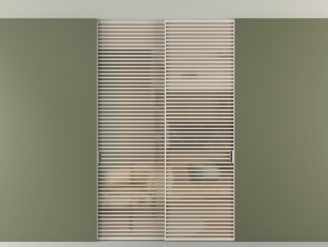 Перегородка Формато внутри проёма скрытое крепление в потолок 2 створки АЛПР 040.07 Алюминий тёплый серый Сатинированное оранжевое стекло, триплекс Цена 83212750 so'm | Volhovec