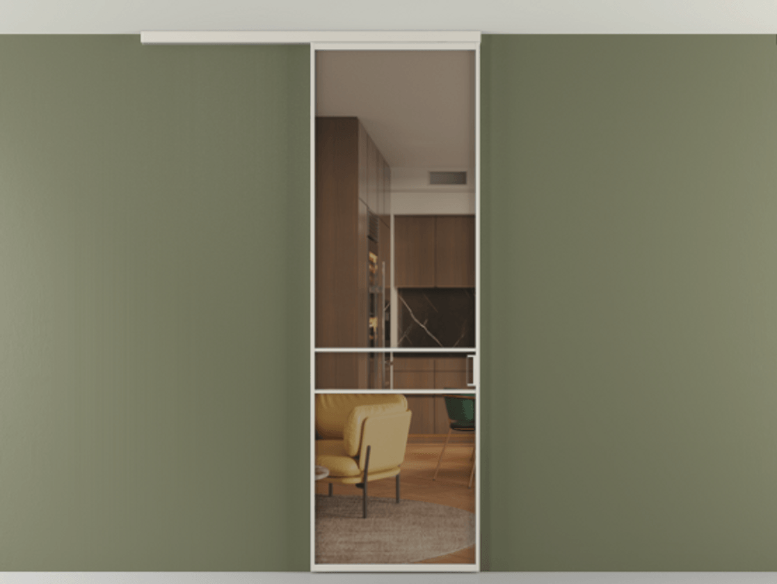 Перегородка Формато вдоль стены на потолок 1 створка АЛПР 040.02 Алюминий облачно-серый Прозрачное бронзовое стекло, триплекс Цена 19662170 so'm | Volhovec