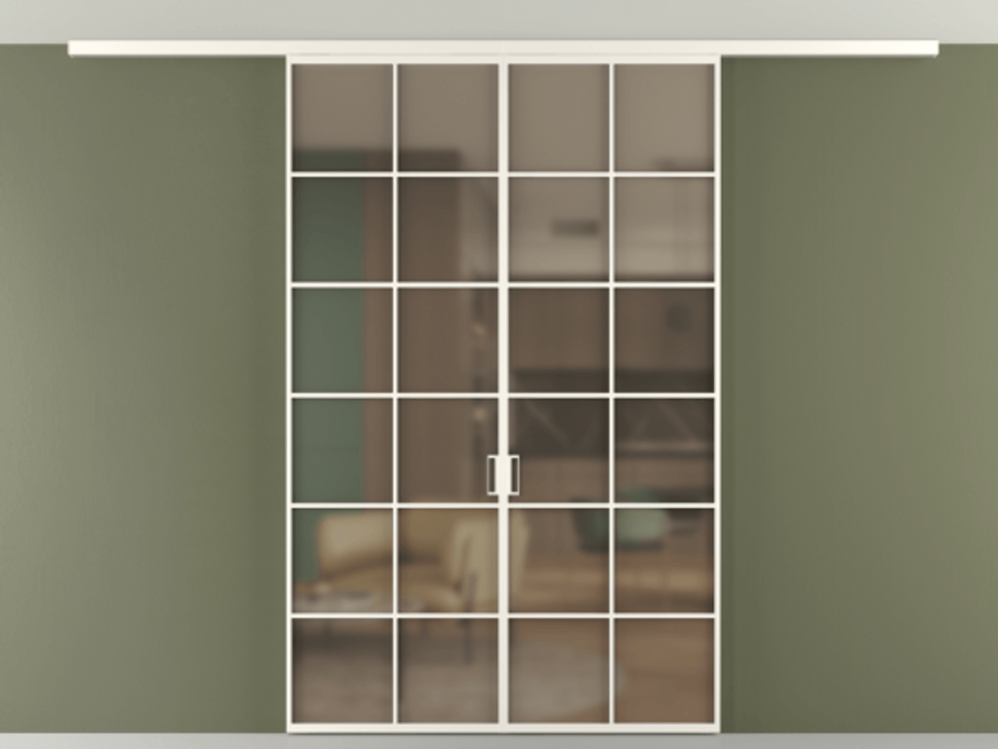 Перегородка Формато вдоль стены на потолок 2 створки АЛПР 040.05 Алюминий пудровый белый Сатинированное бронзовое стекло, триплекс Цена 49751240 so'm | Volhovec