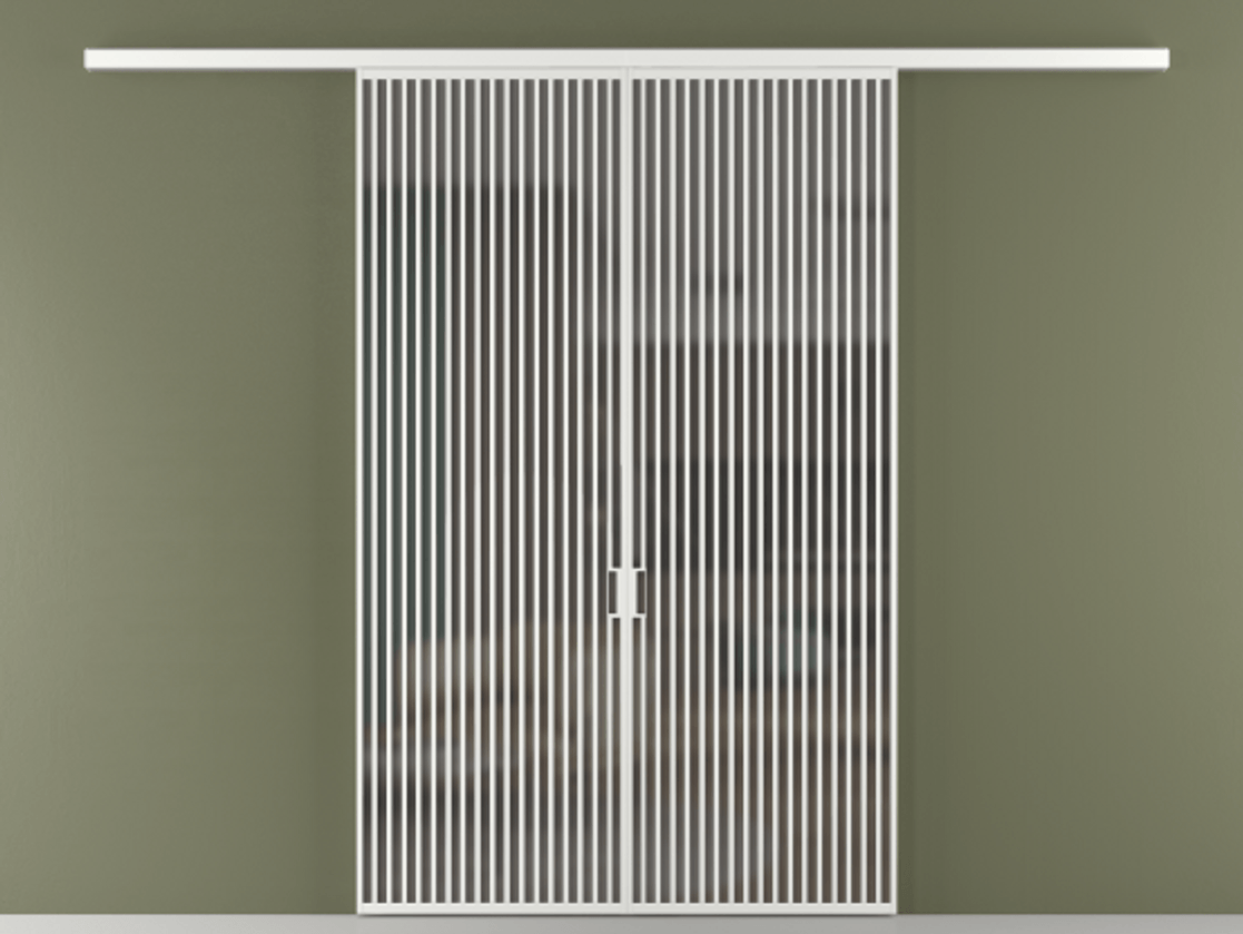 Перегородка Формато вдоль стены 2 створки АЛПР 040.06 Алюминий белоснежный Сатинированное серое стекло, триплекс Цена 69517350 so'm | Volhovec