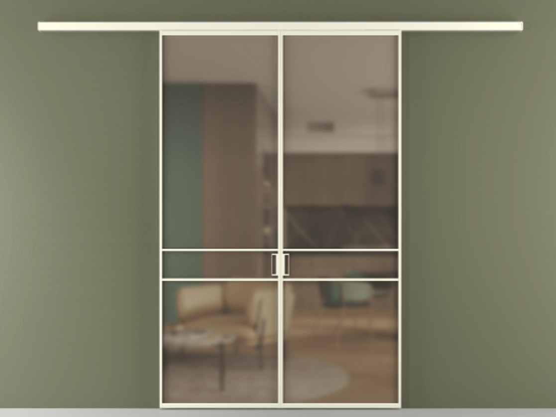 Перегородка Формато вдоль стены 2 створки АЛПР 040.02 Алюминий молочно-белый Сатинированное бронзовое стекло, триплекс Цена 39676350 so'm | Volhovec