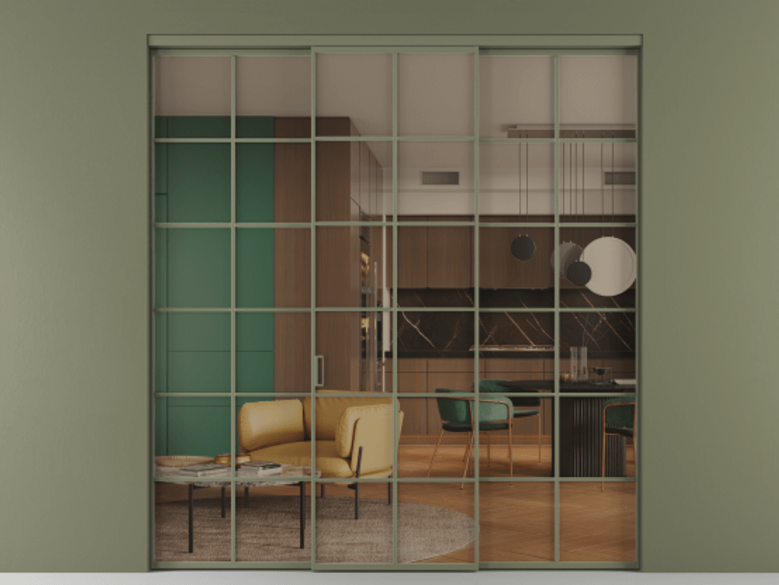 Перегородка Формато внутри проёма 3 створки АЛПР 040.05 Алюминий оливковый тёмный Прозрачное бронзовое стекло, триплекс Цена 51729480 so'm | Volhovec