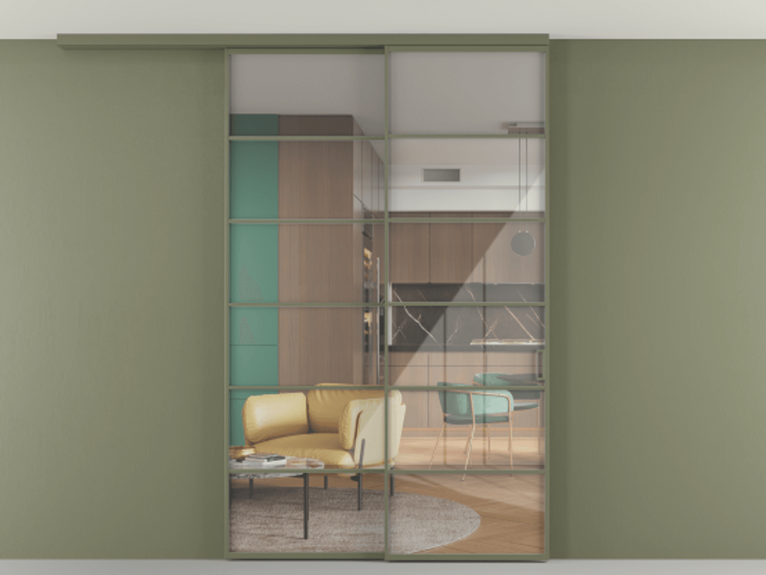 Перегородка Формато вдоль стены на потолок 2 створки с синхронным механизмом АЛПР 040.04 Алюминий оливковый тёмный Рефлективное прозрачное стекло "Стопсол", калёное. Цена 61814310 so'm 1. Полотно 2 шт. (800/2100 мм)
2. Комплект установки раздвижной системы
3. Базовый комплект фурнитуры
4.Ручка Рондо. Фабрика дверей Волховец 8 (800) 551 43 19 Перегородка Формато вдоль стены на потолок 2 створки с синхронным механизмом АЛПР 040.04 Алюминий оливковый тёмный Рефлективное прозрачное стекло "Стопсол", калёное Цена 61814310 so'm | Volhovec