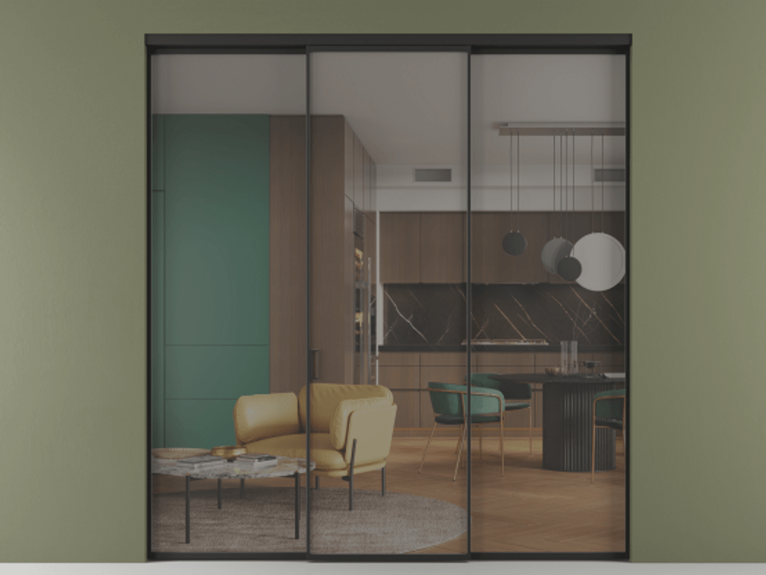 Перегородка Формато внутри проёма 3 створки АЛПР 040.01 Алюминий Черный Прозрачное серое стекло, триплекс Цена 43903830 so'm | Volhovec