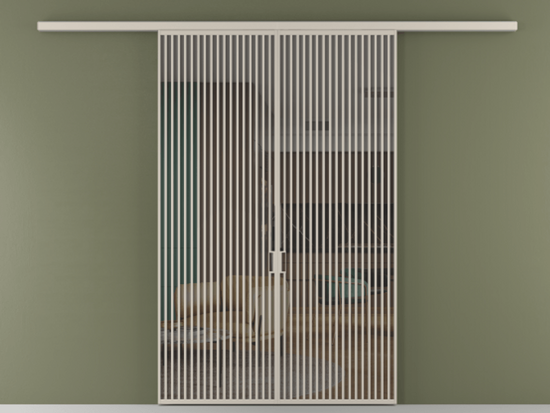 Перегородка Formato вдоль стены 2 створки АЛПР 040.06 Алюминий светло-бежевый Прозрачное серое стекло, триплекс Цена 87087000 so'm | Volhovec