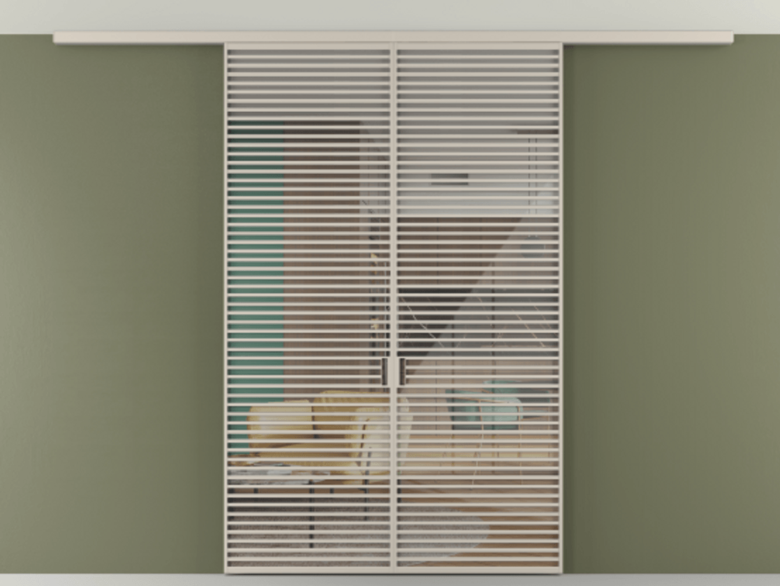 Перегородка Формато вдоль стены на потолок 2 створки АЛПР 040.07 Алюминий светло-бежевый Рефлективное прозрачное стекло "Стопсол", калёное Цена 77171670 so'm | Volhovec