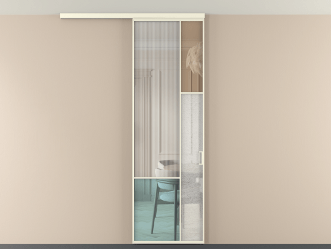 Перегородка Mosaic вдоль стены на потолок 1 створка АЛПР 041.12 Алюминий молочно-белый Комбинация стекол Группы 1 и Группы 3 Цена 28631120 so'm | Volhovec