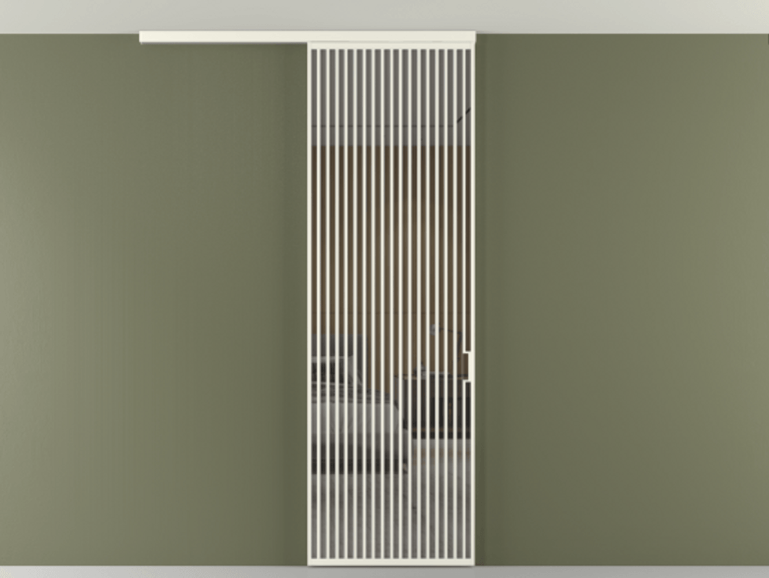 Перегородка Формато вдоль стены на потолок 1 створка АЛПР 040.06 Алюминий жемчужный Рефлективное серое стекло "Стопсол", калёное Цена 39306480 so'm | Volhovec