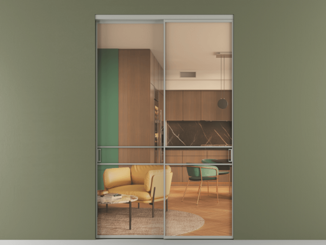 Перегородка Formato внутри проёма 2 створки АЛПР 040.02 Алюминий нейтральный серый Прозрачное оранжевое стекло, триплекс Цена 87748780 so'm  | Volhovec