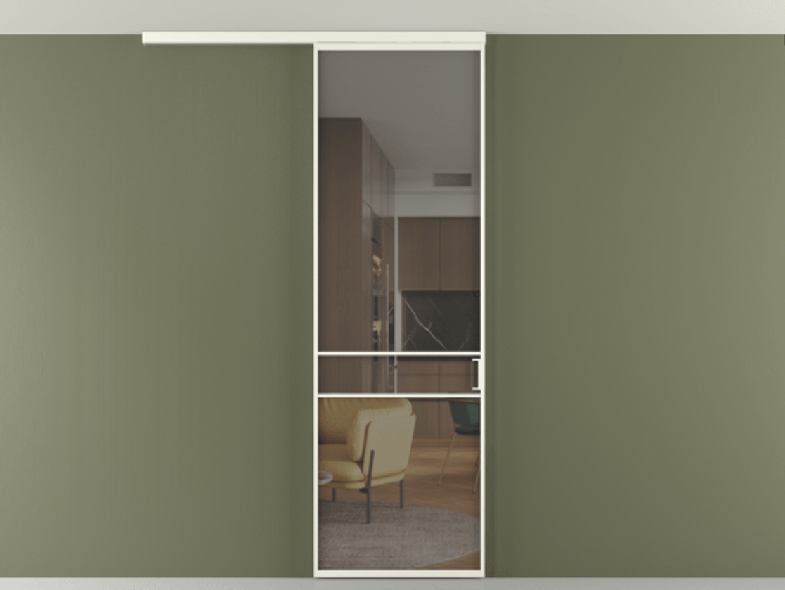 Перегородка Formato вдоль стены на потолок 1 створка АЛПР 040.02 Алюминий жемчужный Прозрачное серое стекло, триплекс Цена 19662170 so'm | Volhovec