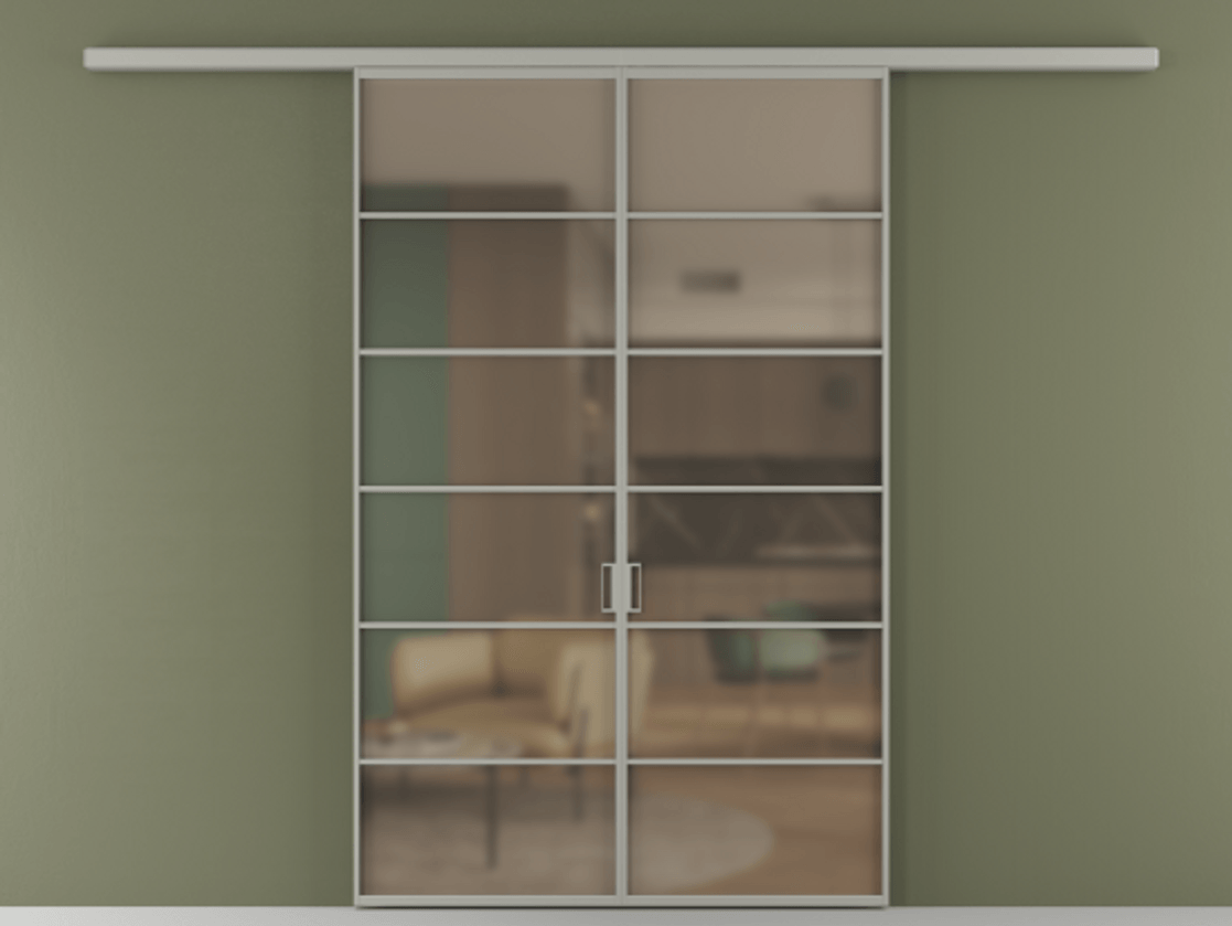 Перегородка Formato вдоль стены 2 створки АЛПР 040.04 Алюминий нейтральный серый Сатинированное бронзовое стекло, триплекс Цена 50465800 so'm | Volhovec