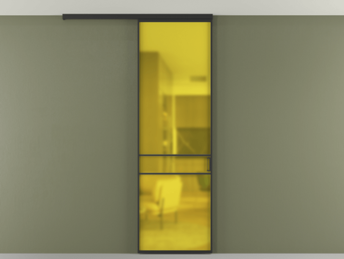 Перегородка Formato вдоль стены на потолок 1 створка АЛПР 040.02 Алюминий Черный Сатинированное жёлтое стекло, триплекс Цена 19715360 so'm | Volhovec