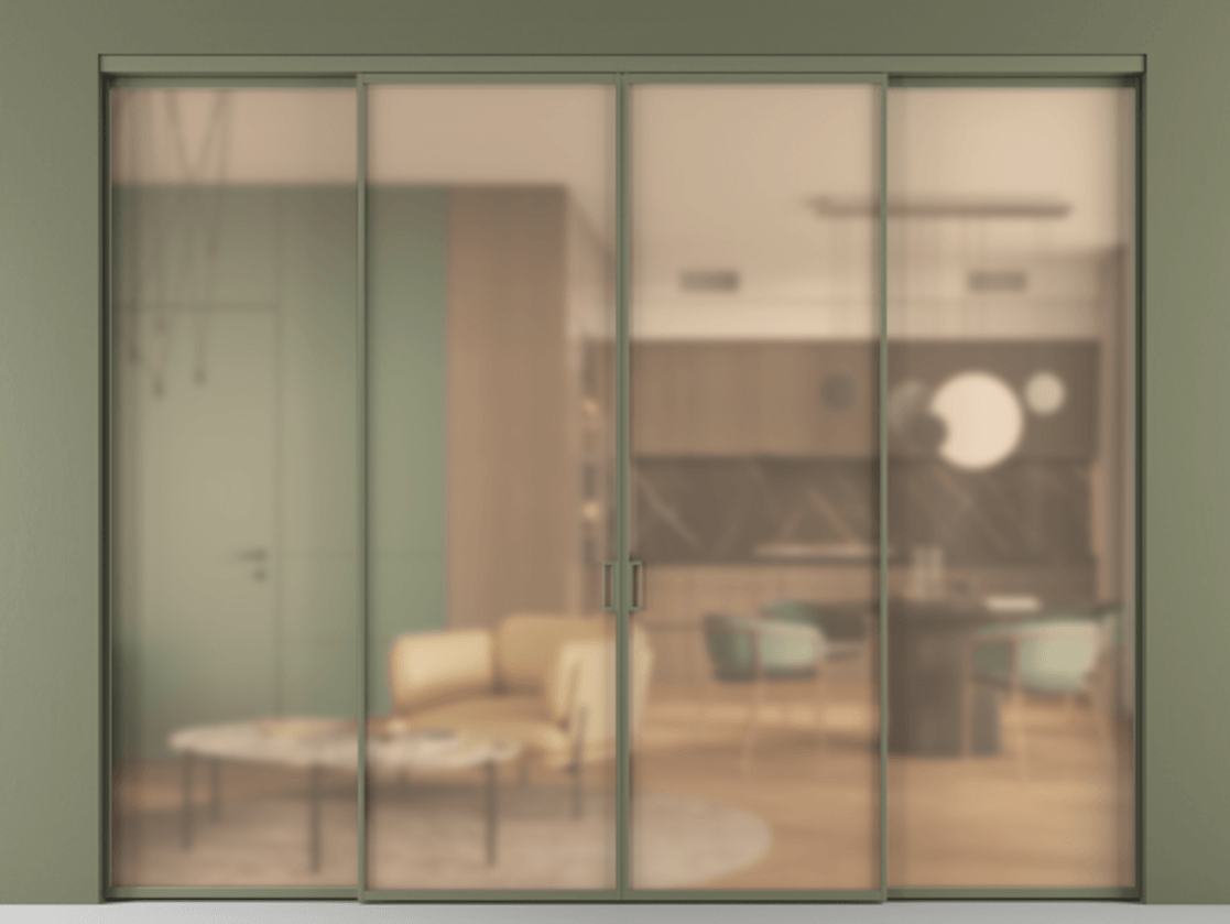 Перегородка Formato внутри проёма 4 створки АЛПР 040.01 Алюминий оливковый тёмный Сатинированное оранжевое стекло, триплекс Цена 64927520 so'm  | Volhovec