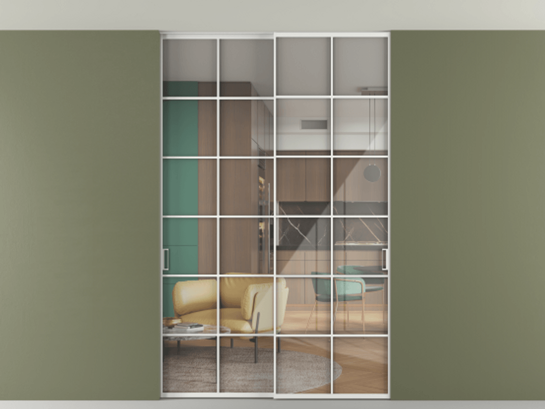 Перегородка Formato внутри проёма скрытое крепление в потолок 2 створки АЛПР 040.05 Алюминий белоснежный Рефлективное прозрачное стекло "Stopsol", калёное. Цена 322680 ₽ 1. Полотно 2 шт. (800/2100 мм)
2. Комплект установки раздвижной системы
3. Базовый комплект фурнитуры
4. Ручка RONDO. Фабрика дверей Волховец 8 (800) 551 43 19 Перегородка Formato внутри проёма скрытое крепление в потолок 2 створки АЛПР 040.05 Алюминий белоснежный Рефлективное прозрачное стекло "Stopsol", калёное Цена 322680 ₽ | Volhovec