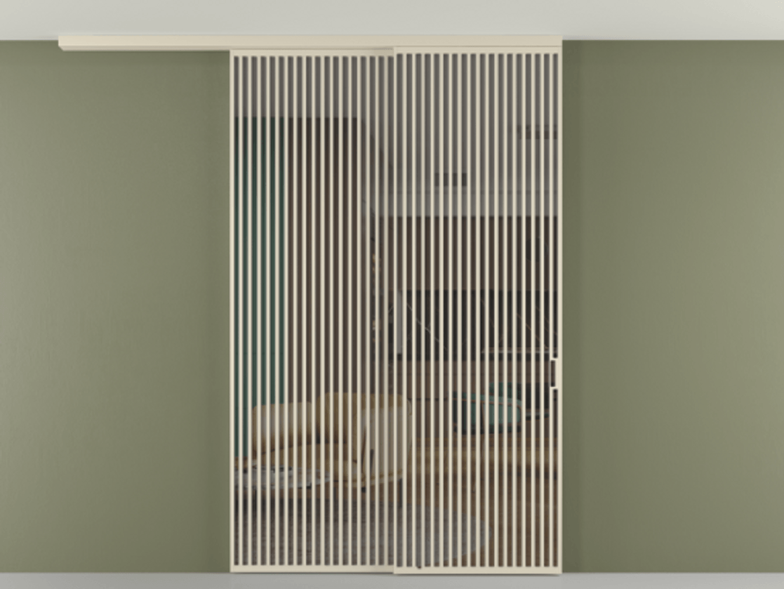 Перегородка Формато вдоль стены на потолок 2 створки с синхронным механизмом АЛПР 040.06 Алюминий бежево-серый Прозрачное серое стекло, триплекс Цена 106903860 so'm | Volhovec