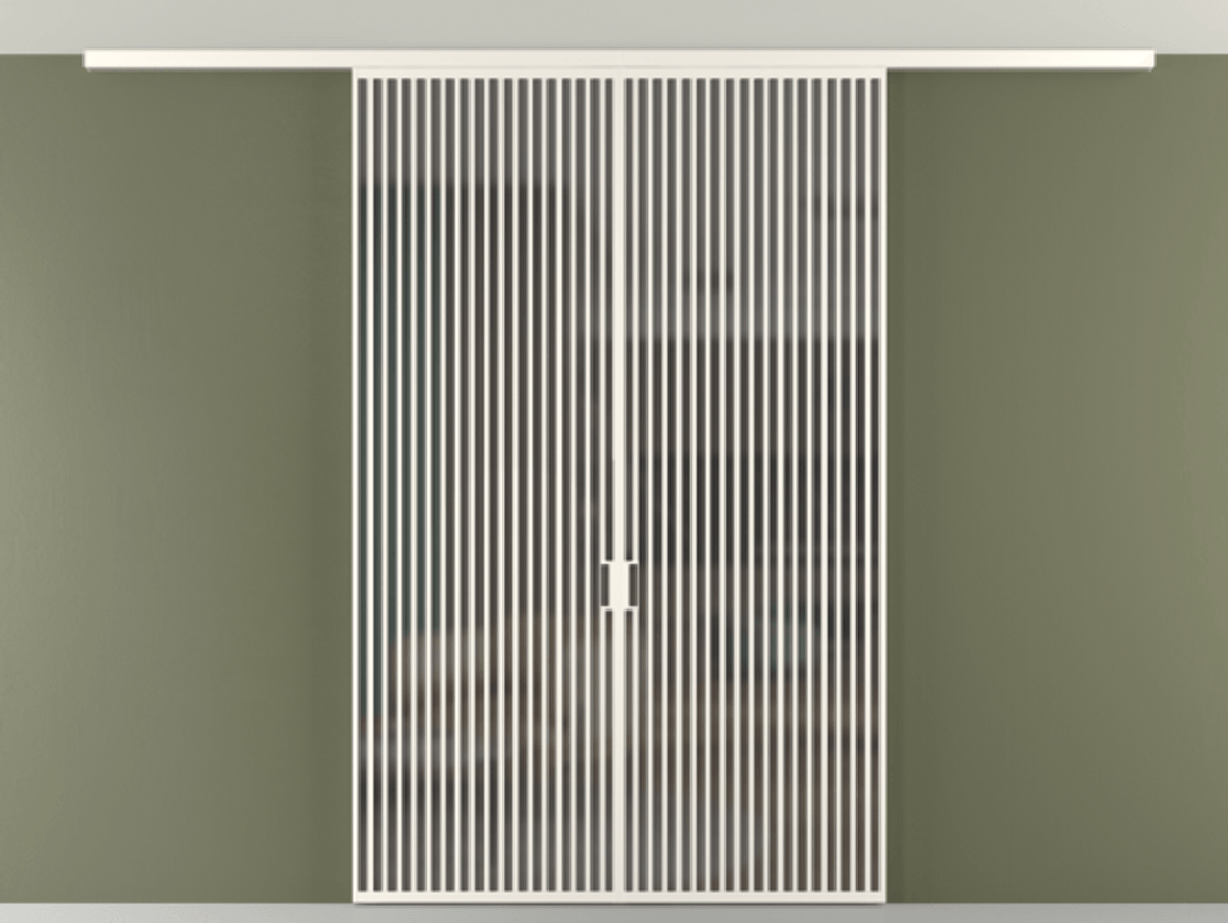 Перегородка Формато вдоль стены на потолок 2 створки АЛПР 040.06 Алюминий пудровый белый Сатинированное серое стекло, триплекс Цена 90034560 so'm | Volhovec