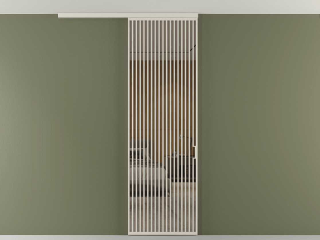 Перегородка Формато вдоль стены на потолок 1 створка АЛПР 040.06 Алюминий облачно-серый Рефлективное бронзовое стекло "Стопсол", калёное Цена 39306480 so'm | Volhovec