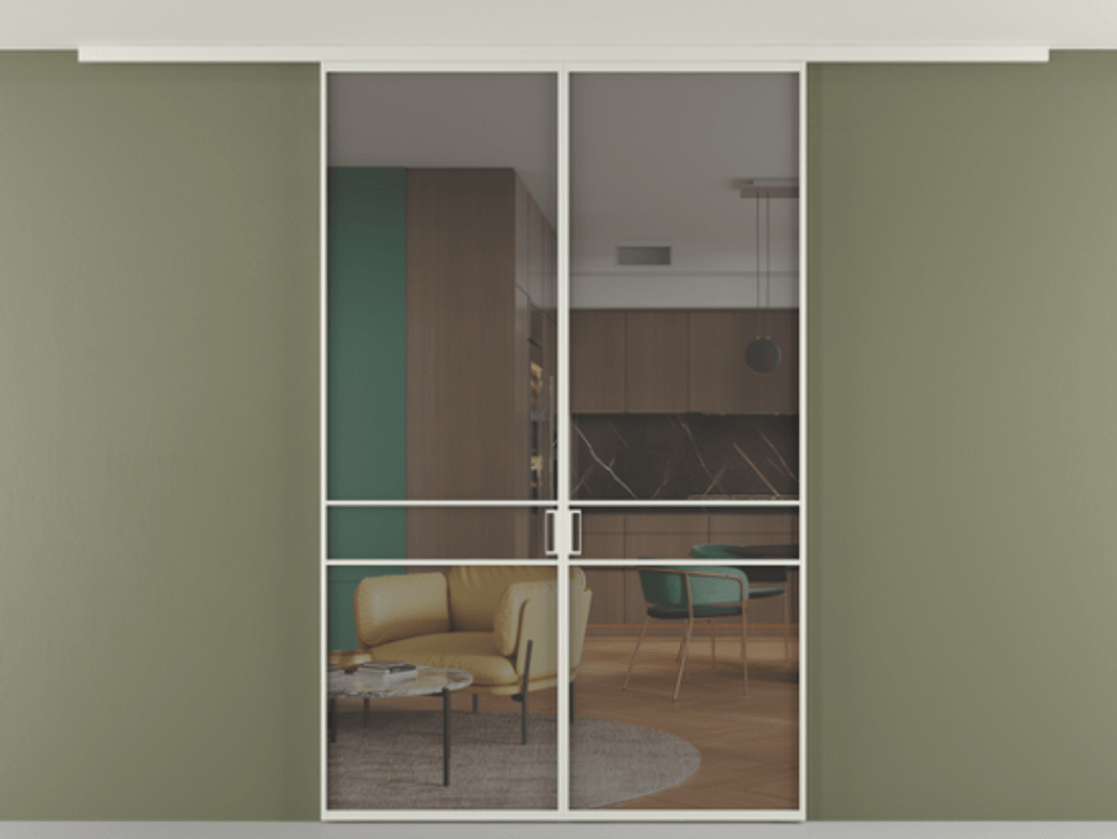 Перегородка Formato вдоль стены на потолок двустворчатая #VENDORCODE# #FURNISH# #GLASS# Цена #PRICE# #CURRENCY# | Volhovec